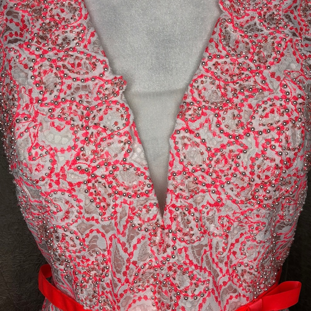 Jovani Pink White Sparkly Fit & Flare Dress - Picture 3 of 6